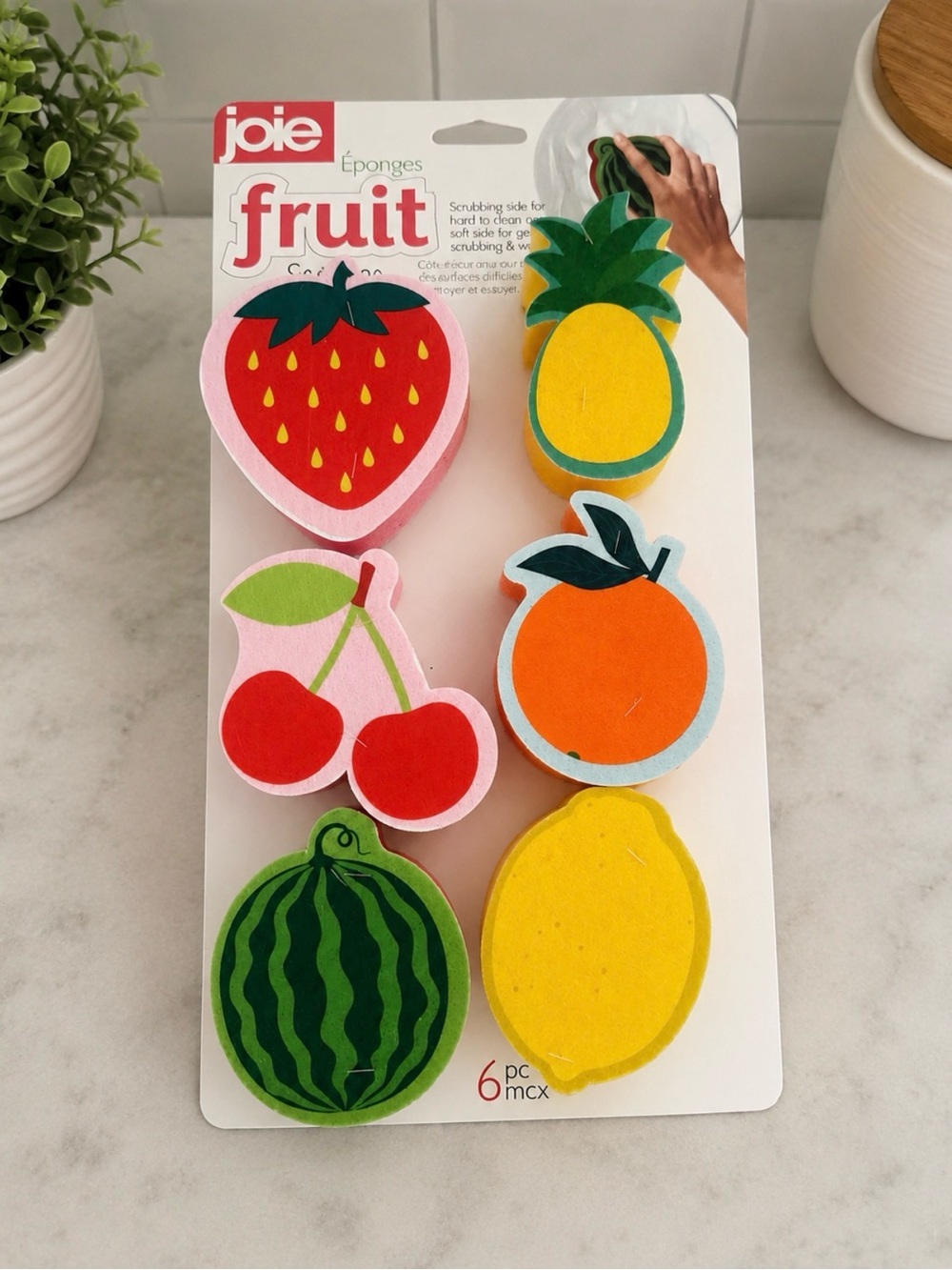 joie Fruit-Shaped Kitchen Scrub Sponges - Multi-Color Pack of 6